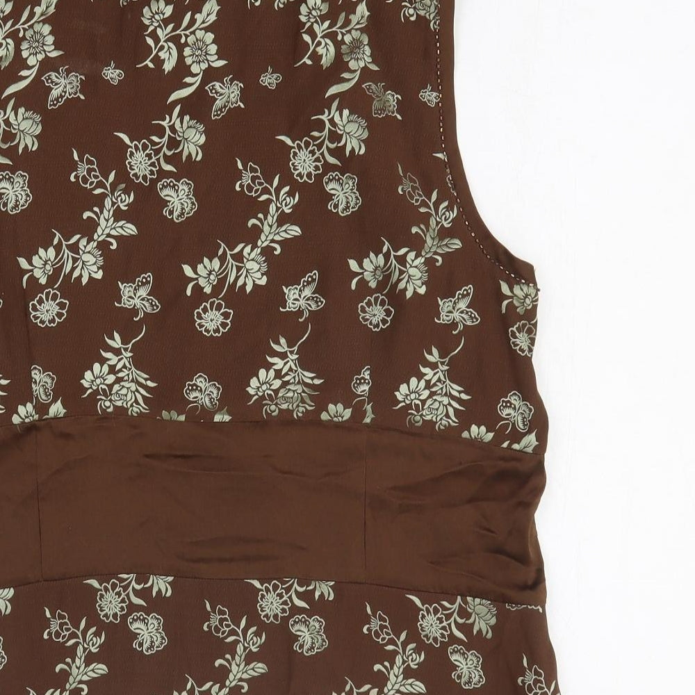 Monsoon Womens Brown Floral Silk Basic Tank Size 18 Collared