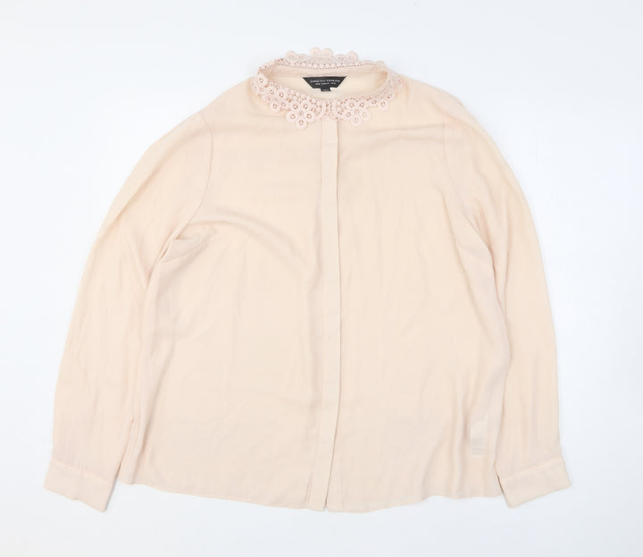 Dorothy Perkins Womens Pink Floral Polyester Basic Button-Up Size 16 Collared