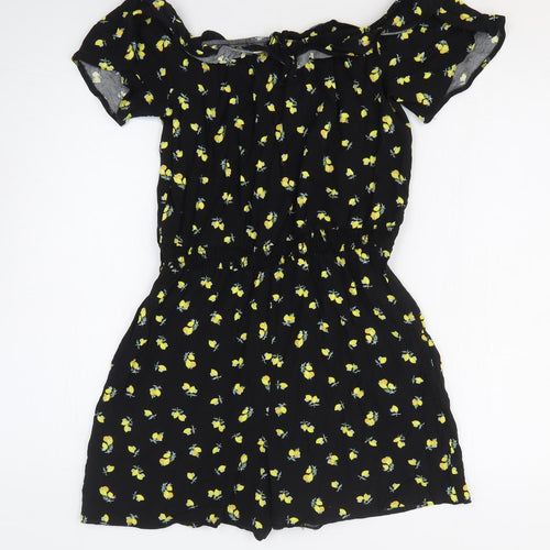 New Look Womens Black Geometric Viscose Romper One-Piece Size 10 Pullover - Lemon pattern