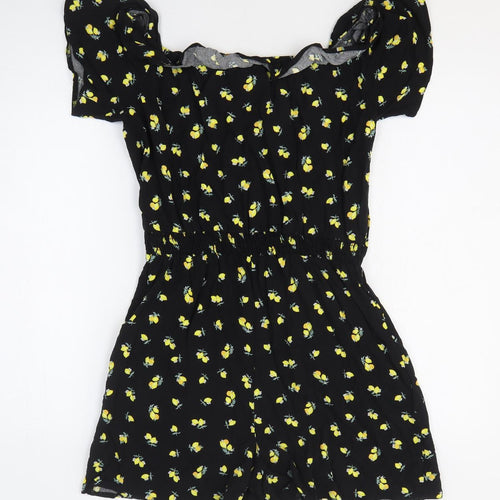 New Look Womens Black Geometric Viscose Romper One-Piece Size 10 Pullover - Lemon pattern