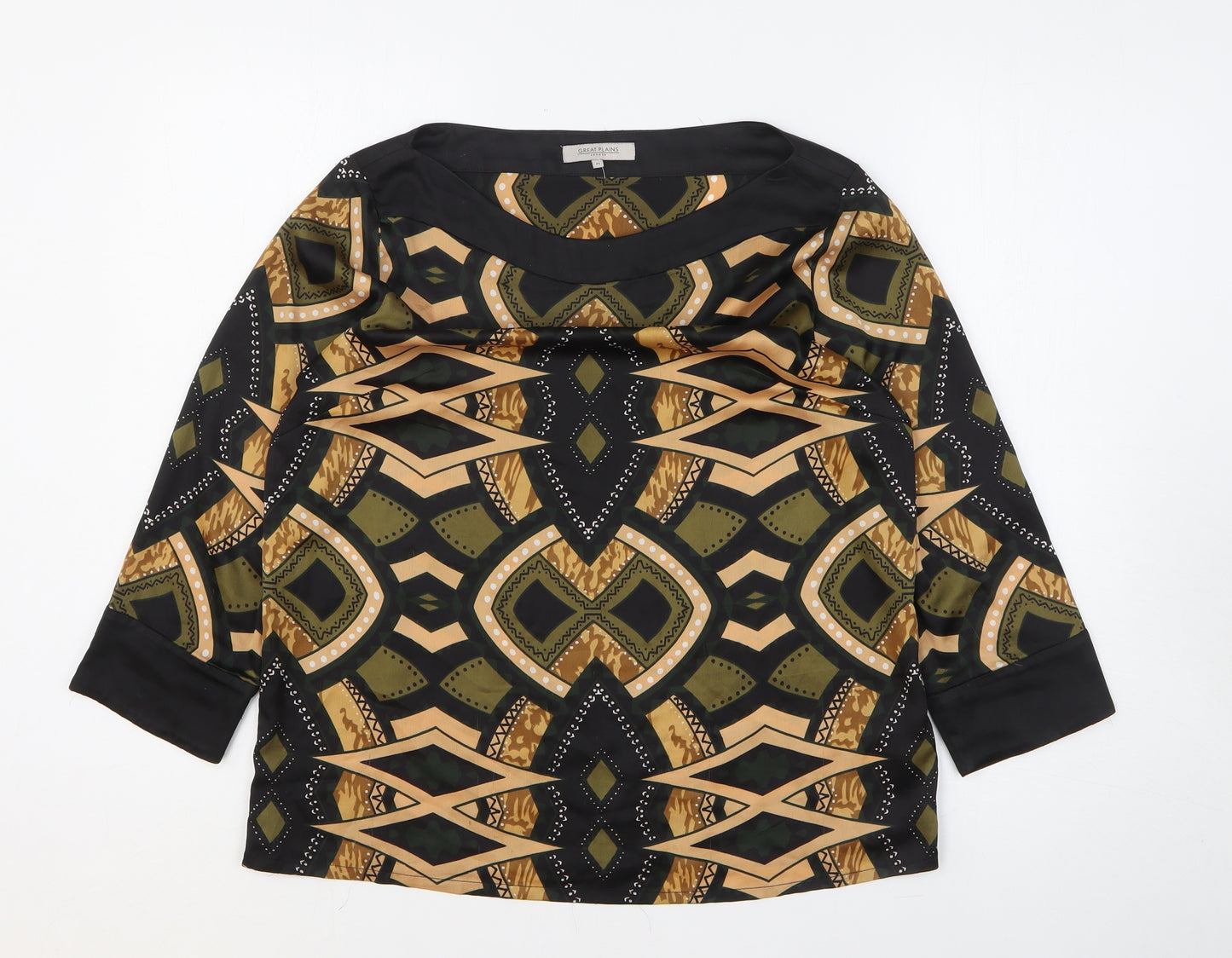 Great Plains Womens Multicoloured Geometric Polyester Basic Blouse Size M Boat Neck