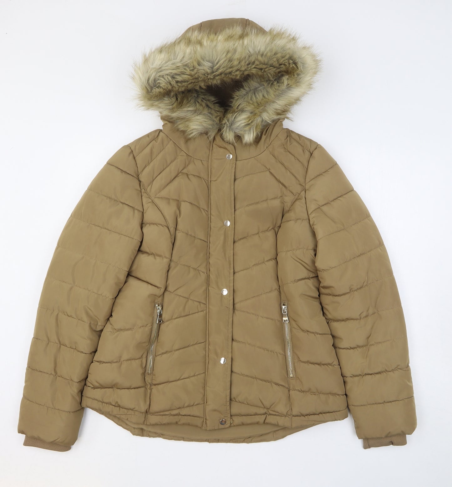 F&F Womens Brown Quilted Coat Size 12 Zip