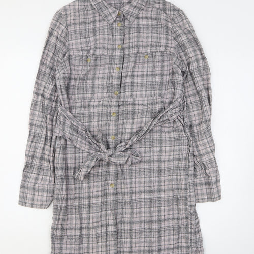 NEXT Womens Grey Plaid Cotton Shirt Dress Size 10 Collared Button