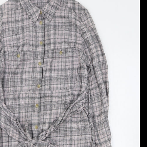 NEXT Womens Grey Plaid Cotton Shirt Dress Size 10 Collared Button