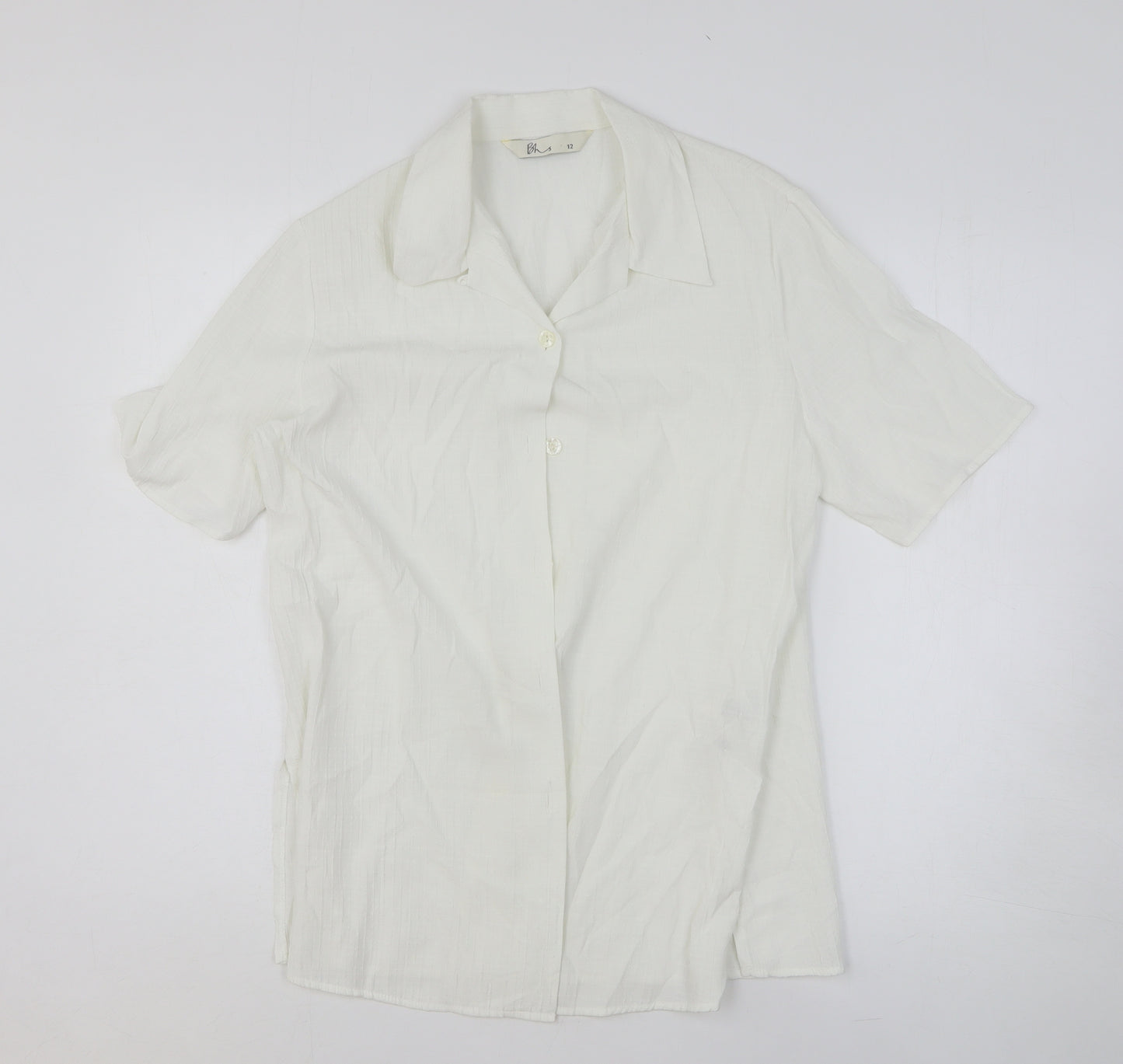 BHS Womens White Polyester Basic Button-Up Size 12 Collared