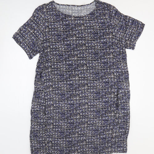 John Lewis Womens Blue Geometric Viscose T-Shirt Dress Size L Round Neck Pullover