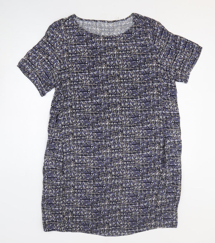 John Lewis Womens Blue Geometric Viscose T-Shirt Dress Size L Round Neck Pullover