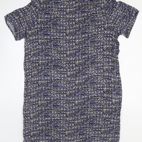 John Lewis Womens Blue Geometric Viscose T-Shirt Dress Size L Round Neck Pullover