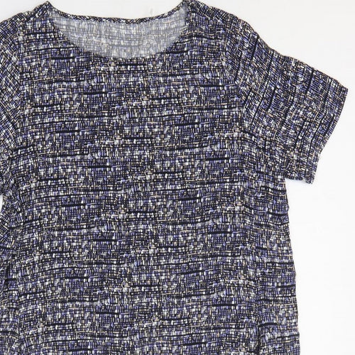John Lewis Womens Blue Geometric Viscose T-Shirt Dress Size L Round Neck Pullover