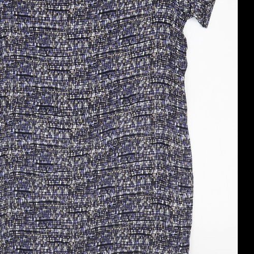 John Lewis Womens Blue Geometric Viscose T-Shirt Dress Size L Round Neck Pullover