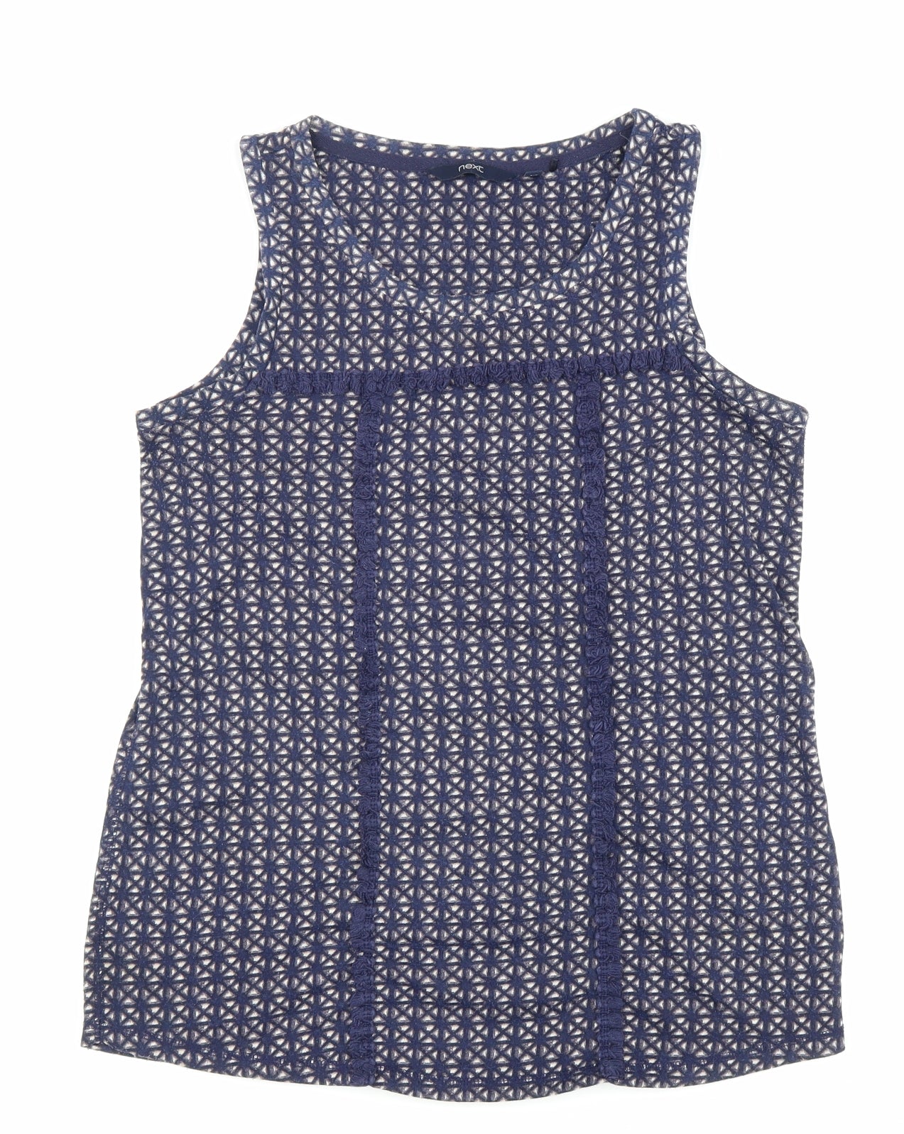 NEXT Womens Blue Geometric Polyester Basic Tank Size 10 Scoop Neck