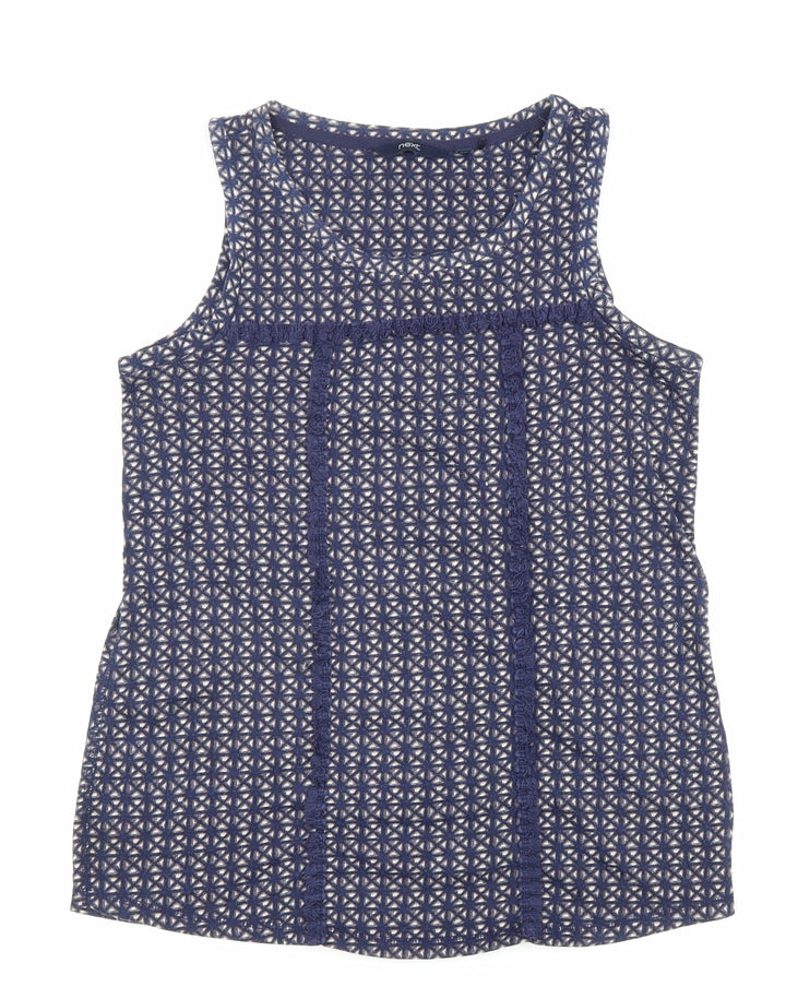 NEXT Womens Blue Geometric Polyester Basic Tank Size 10 Scoop Neck