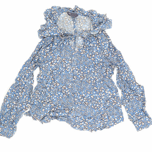 Marks and Spencer Womens Blue Floral Viscose Basic Blouse Size 8 Round Neck - Flowers