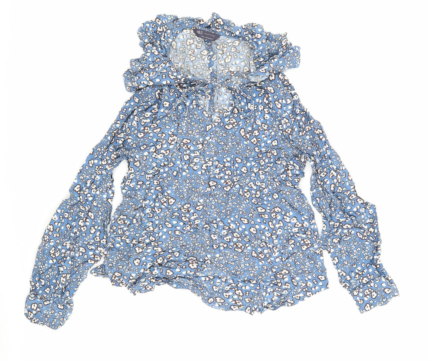 Marks and Spencer Womens Blue Floral Viscose Basic Blouse Size 8 Round Neck - Flowers