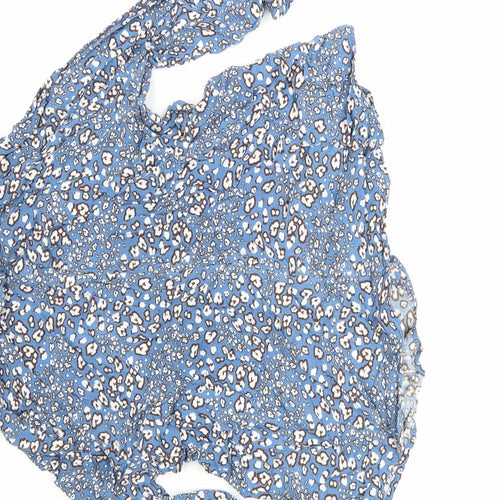 Marks and Spencer Womens Blue Floral Viscose Basic Blouse Size 8 Round Neck - Flowers