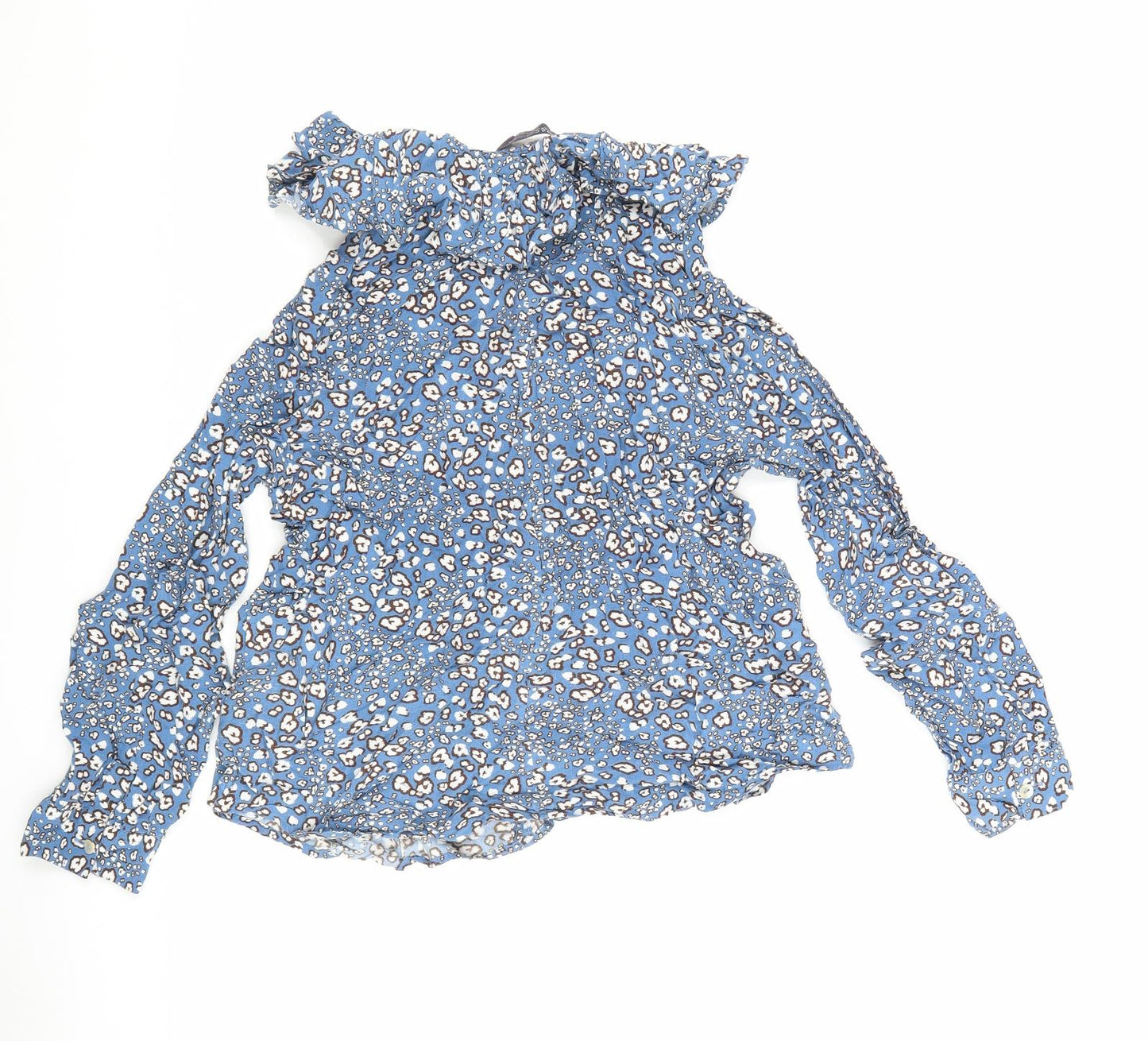 Marks and Spencer Womens Blue Floral Viscose Jersey Blouse Size 8 Round Neck - Flowers