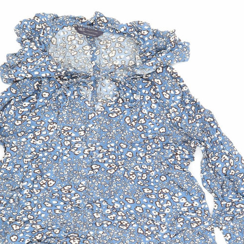 Marks and Spencer Womens Blue Floral Viscose Jersey Blouse Size 8 Round Neck - Flowers