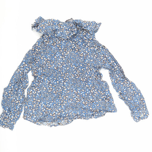 Marks and Spencer Womens Blue Floral Viscose Jersey Blouse Size 8 Cowl Neck - Flowers