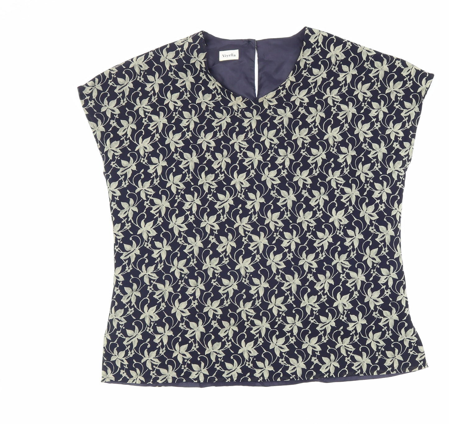 Viyella Womens Black Floral Polyester Basic T-Shirt Size 12 V-Neck - Flowers