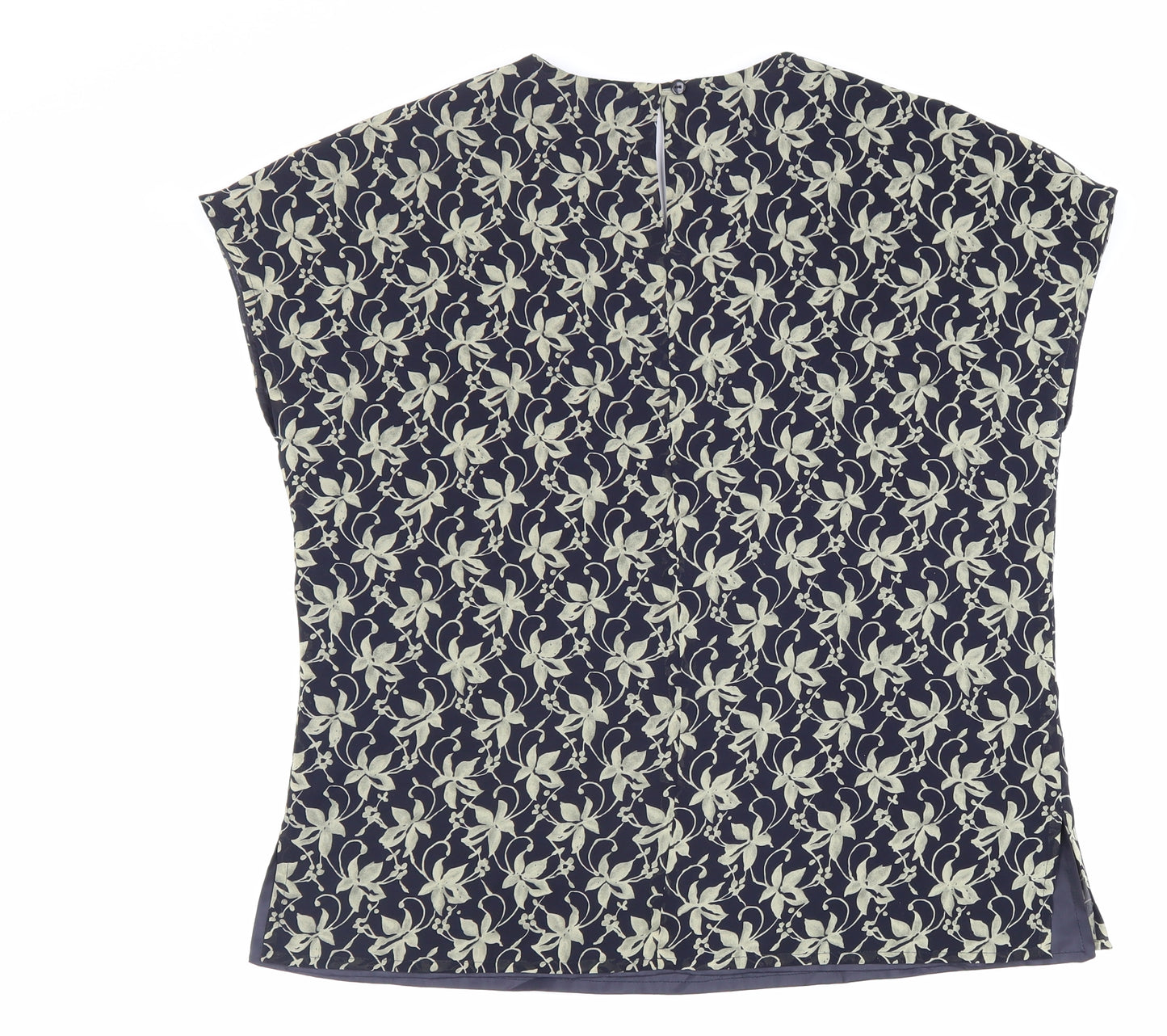 Viyella Womens Black Floral Polyester Basic T-Shirt Size 12 V-Neck - Flowers