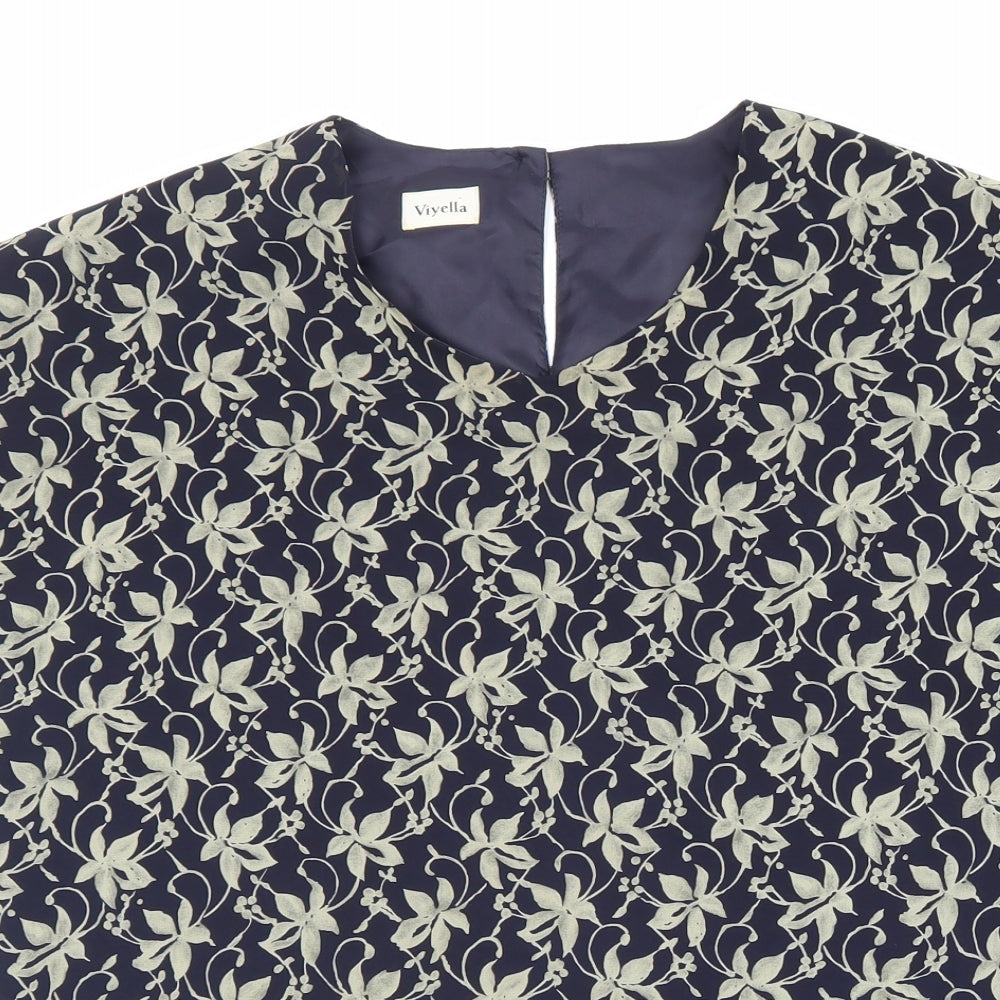 Viyella Womens Black Floral Polyester Basic T-Shirt Size 12 V-Neck - Flowers
