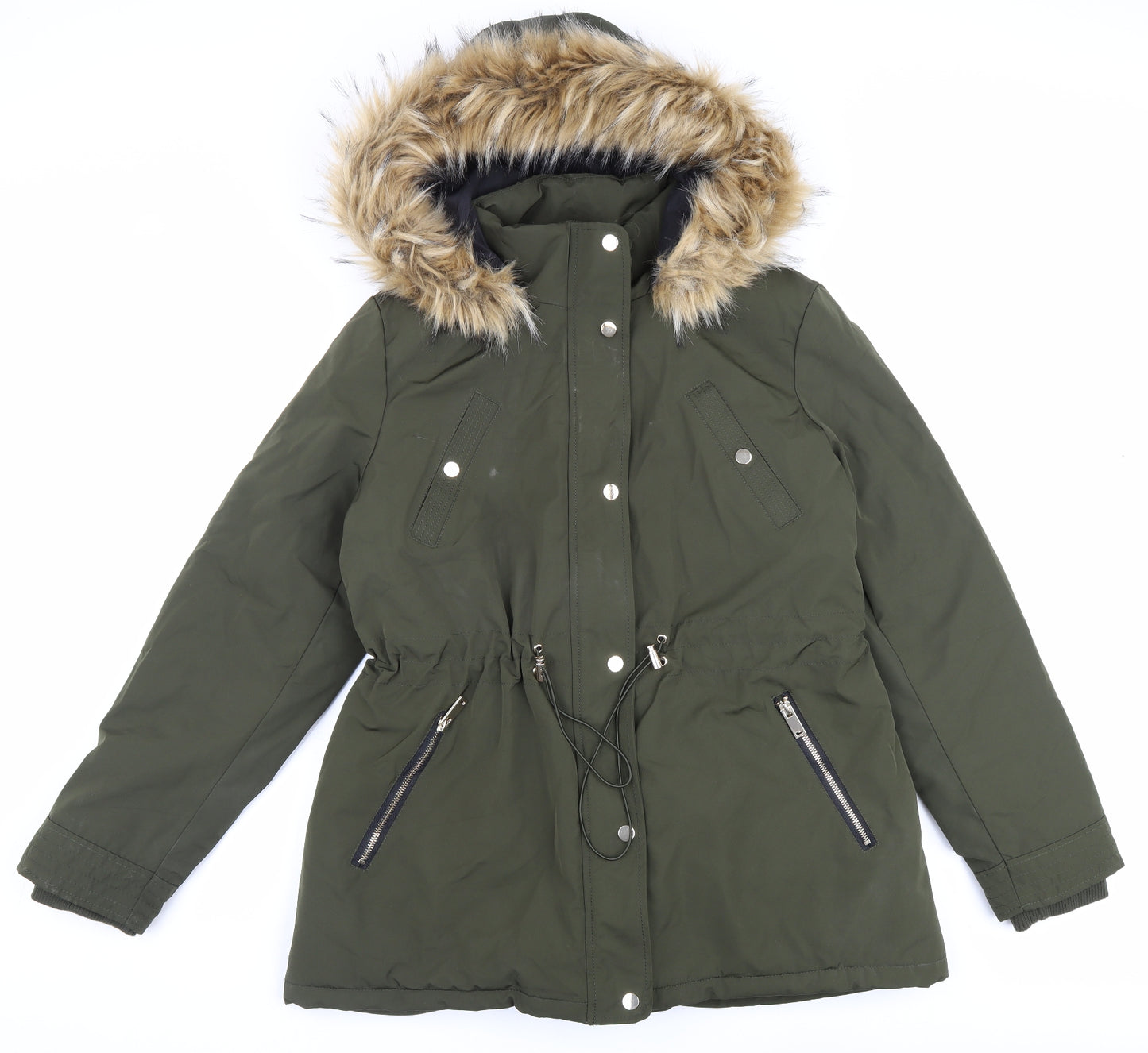 Primark Womens Green Parka Coat Size L Zip