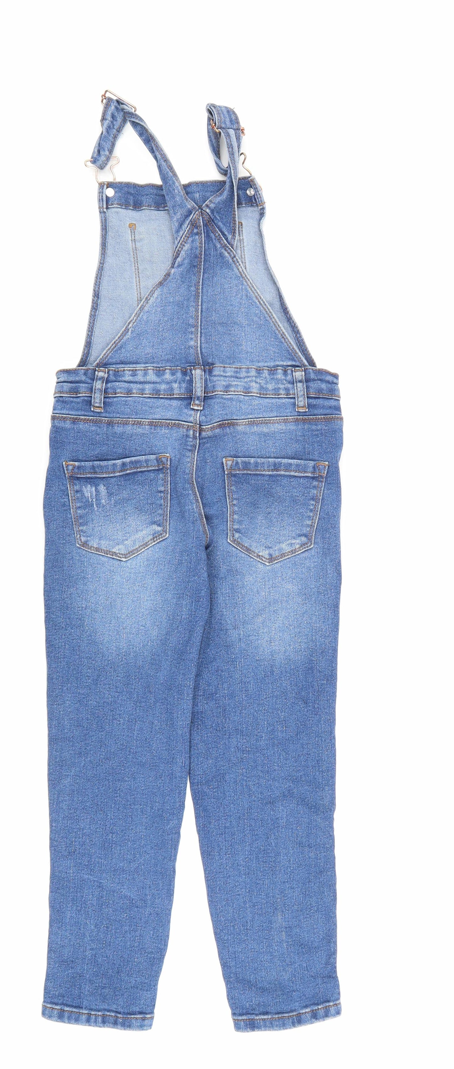 Denim & Co. Girls Blue Cotton Dungaree One-Piece Size 6-7 Years Button