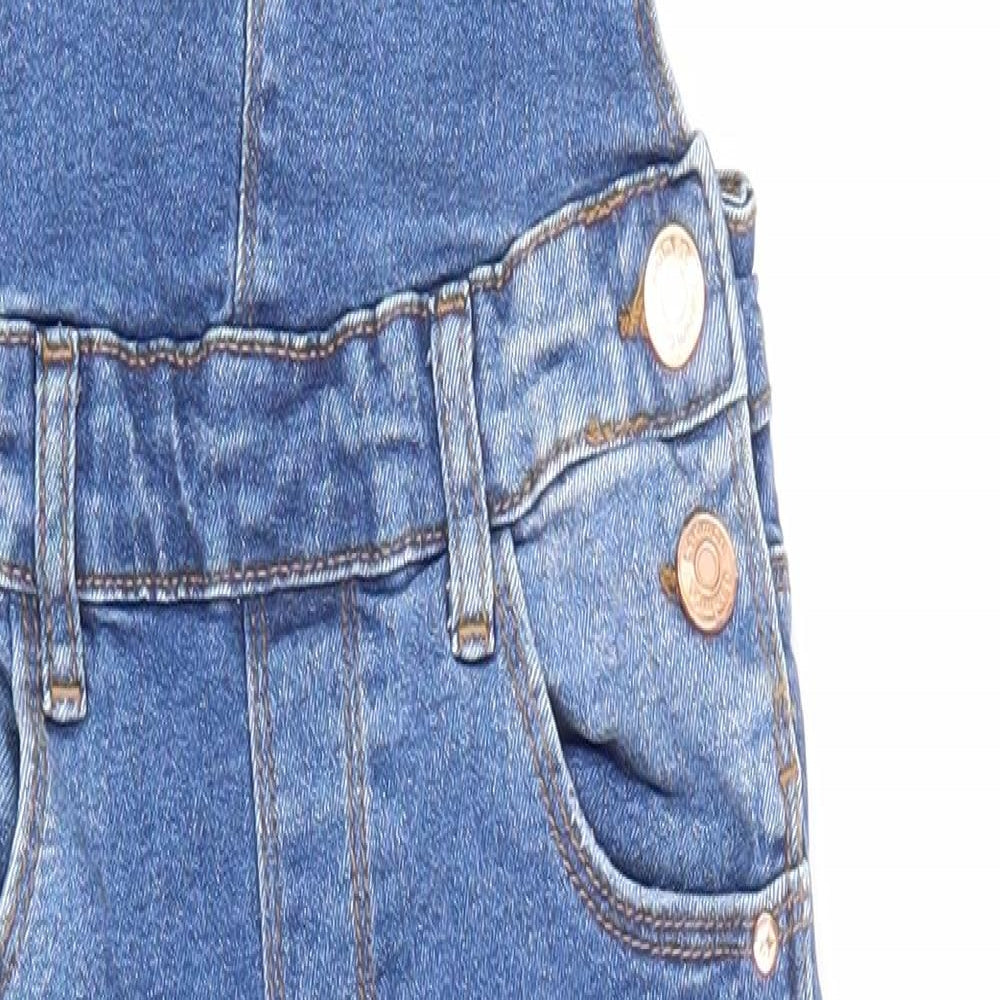 Denim & Co. Girls Blue Cotton Dungaree One-Piece Size 6-7 Years Button