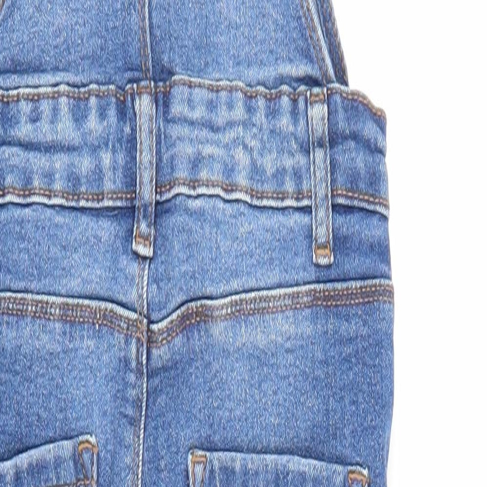 Denim & Co. Girls Blue Cotton Dungaree One-Piece Size 6-7 Years Button