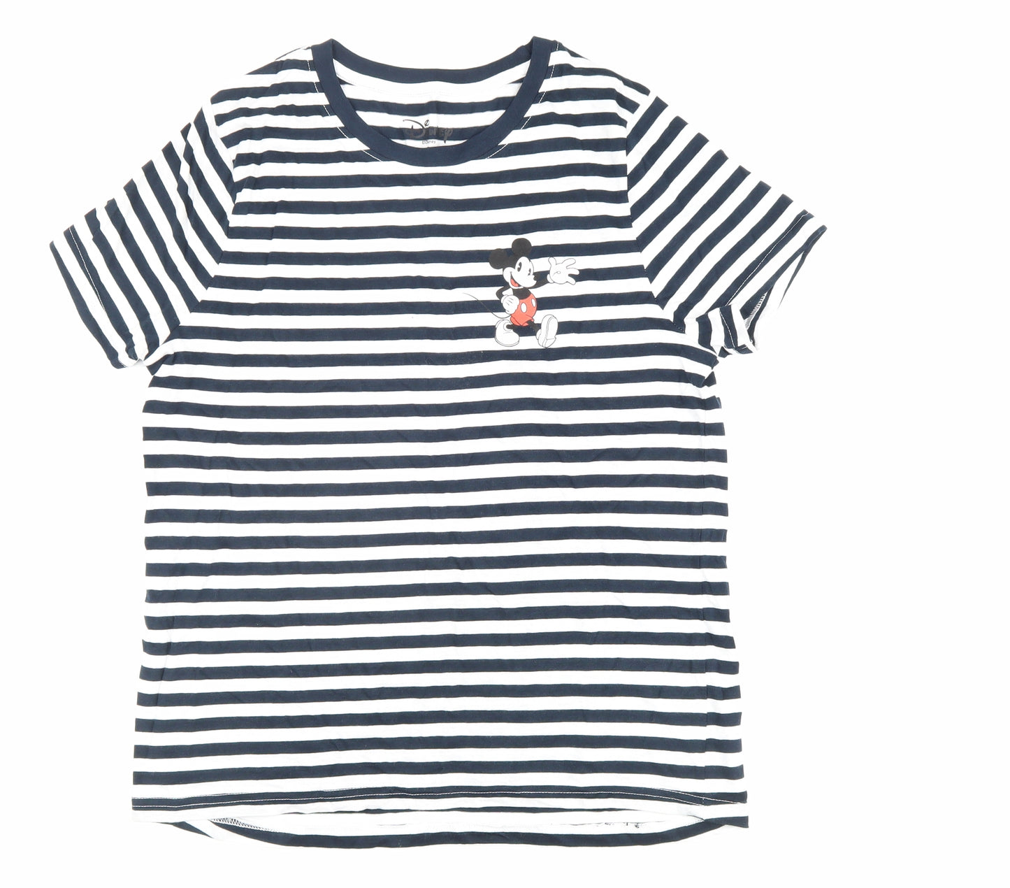Disney Womens Blue Striped Cotton Basic T-Shirt Size S Round Neck - Mickey Mouse, Disney