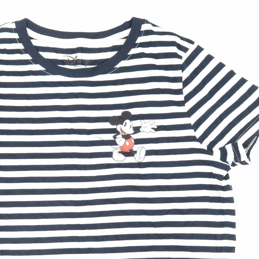 Disney Womens Blue Striped Cotton Basic T-Shirt Size S Round Neck - Mickey Mouse, Disney