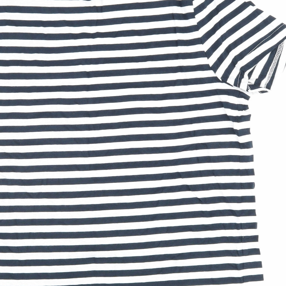 Disney Womens Blue Striped Cotton Basic T-Shirt Size S Round Neck - Mickey Mouse, Disney