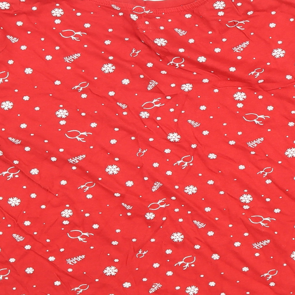 Primark Womens Red Geometric 100% Cotton Basic T-Shirt Size 14 Round Neck - Christmas, snow, Christmas tree