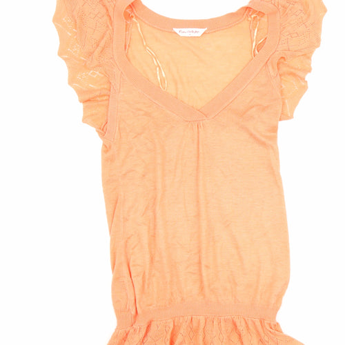 Miss Selfridge Womens Orange Acrylic Tunic Tank Size 8 V-Neck