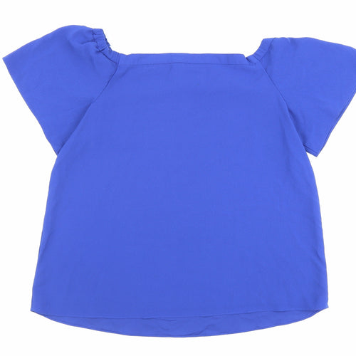 George Womens Blue Polyester Basic Blouse Size 12 Round Neck