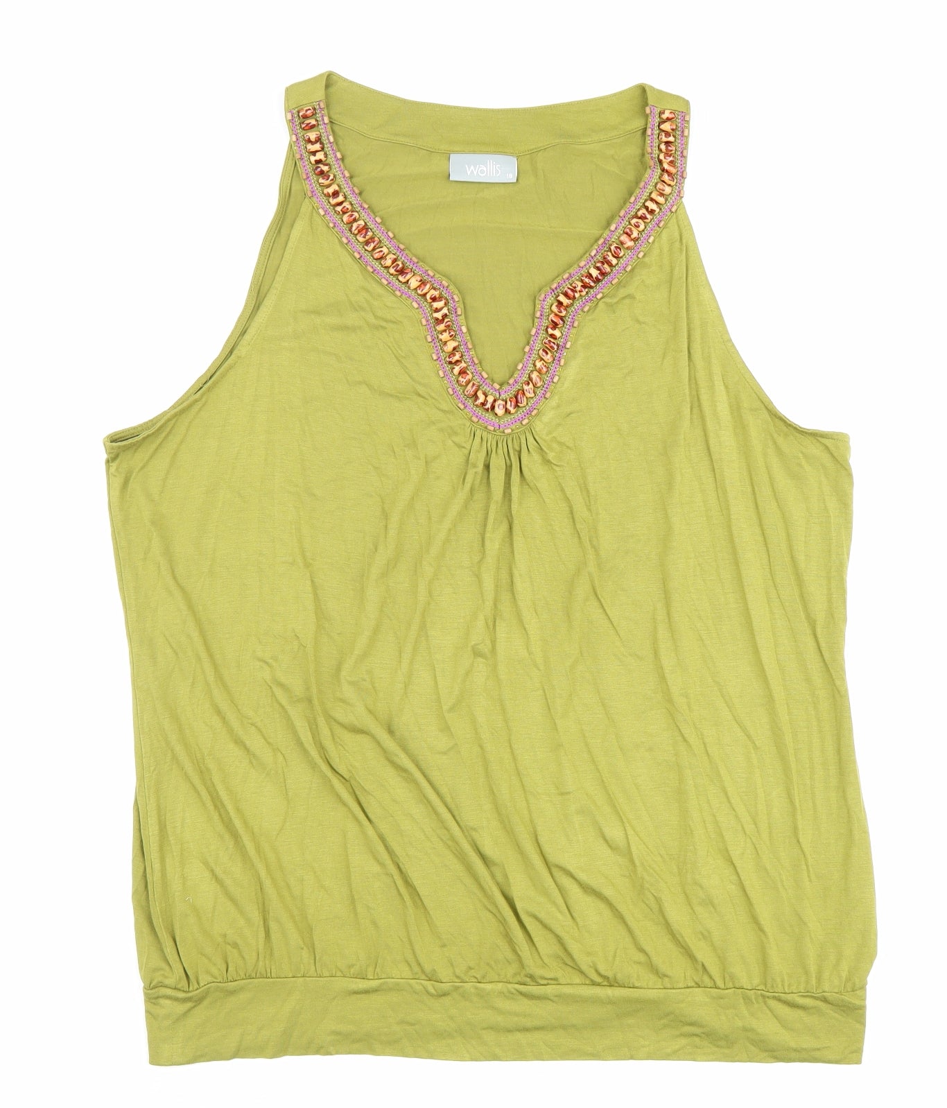 Wallis Womens Green Geometric Viscose Basic Tank Size 18 V-Neck