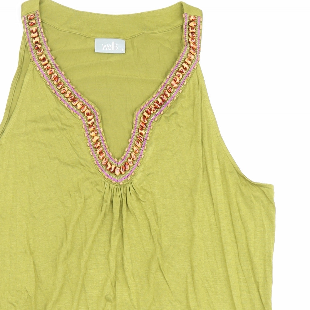 Wallis Womens Green Geometric Viscose Basic Tank Size 18 V-Neck
