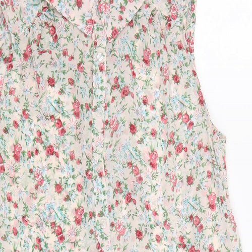 New Look Womens Multicoloured Floral Polyester Jersey Button-Up Size 8 Collared