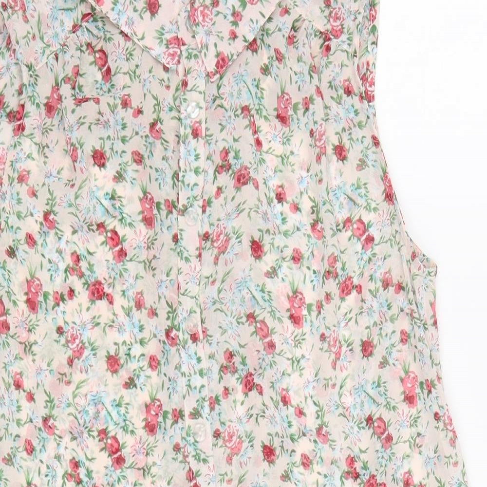 New Look Womens Multicoloured Floral Polyester Jersey Button-Up Size 8 Collared