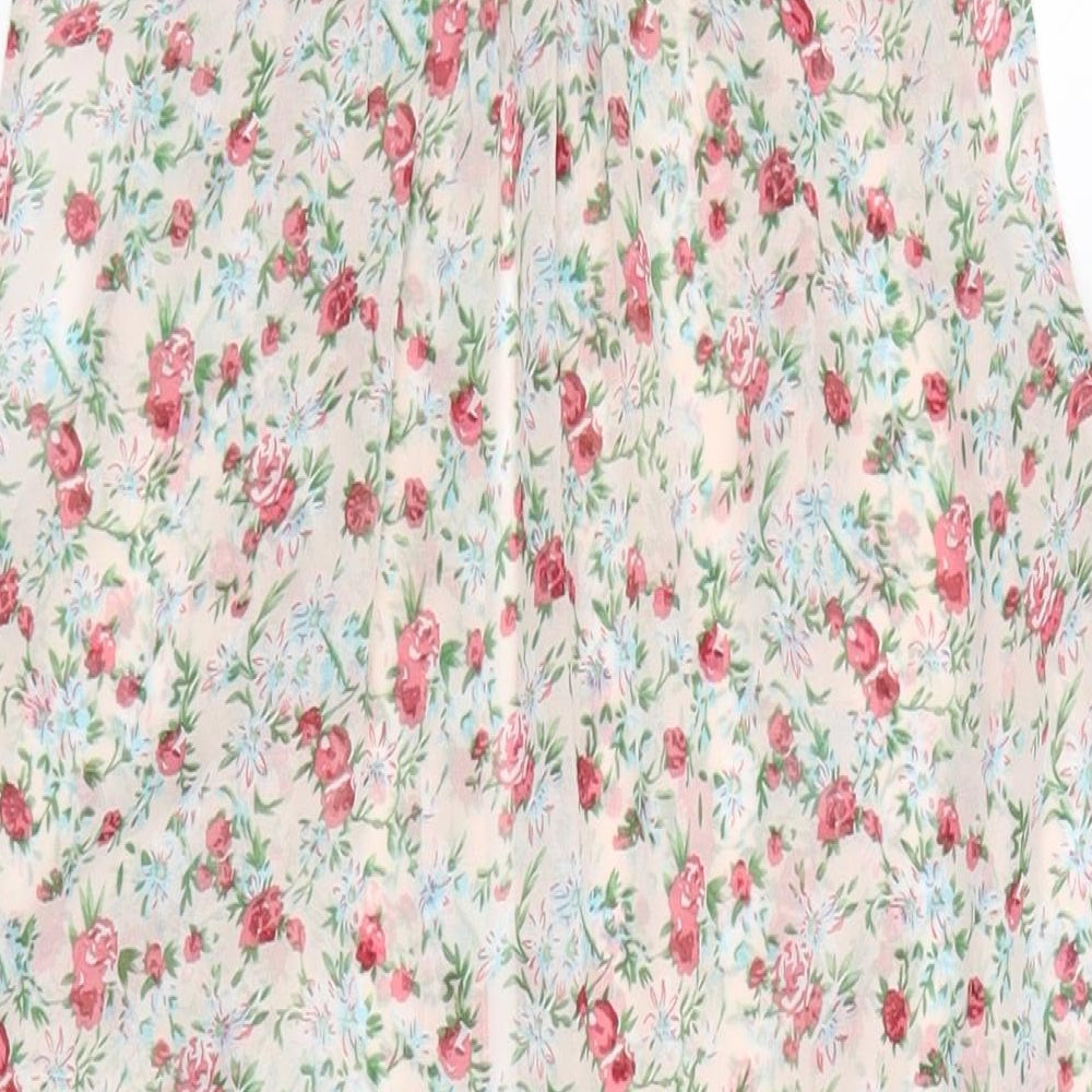 New Look Womens Multicoloured Floral Polyester Jersey Button-Up Size 8 Collared