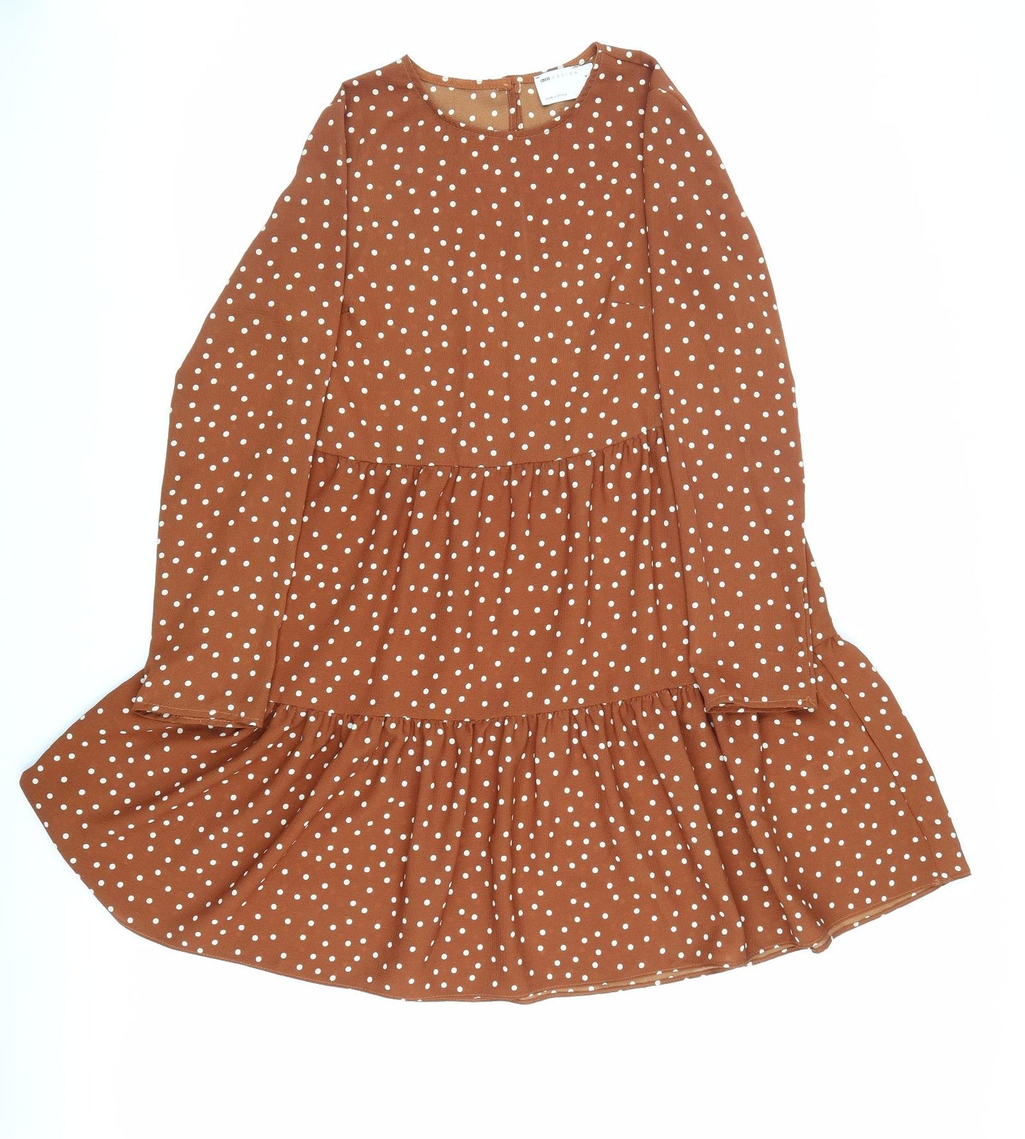 ASOS Womens Brown Polka Dot Polyester Fit & Flare Size 8 Round Neck Button