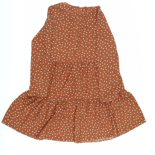 ASOS Womens Brown Polka Dot Polyester Fit & Flare Size 8 Round Neck Button