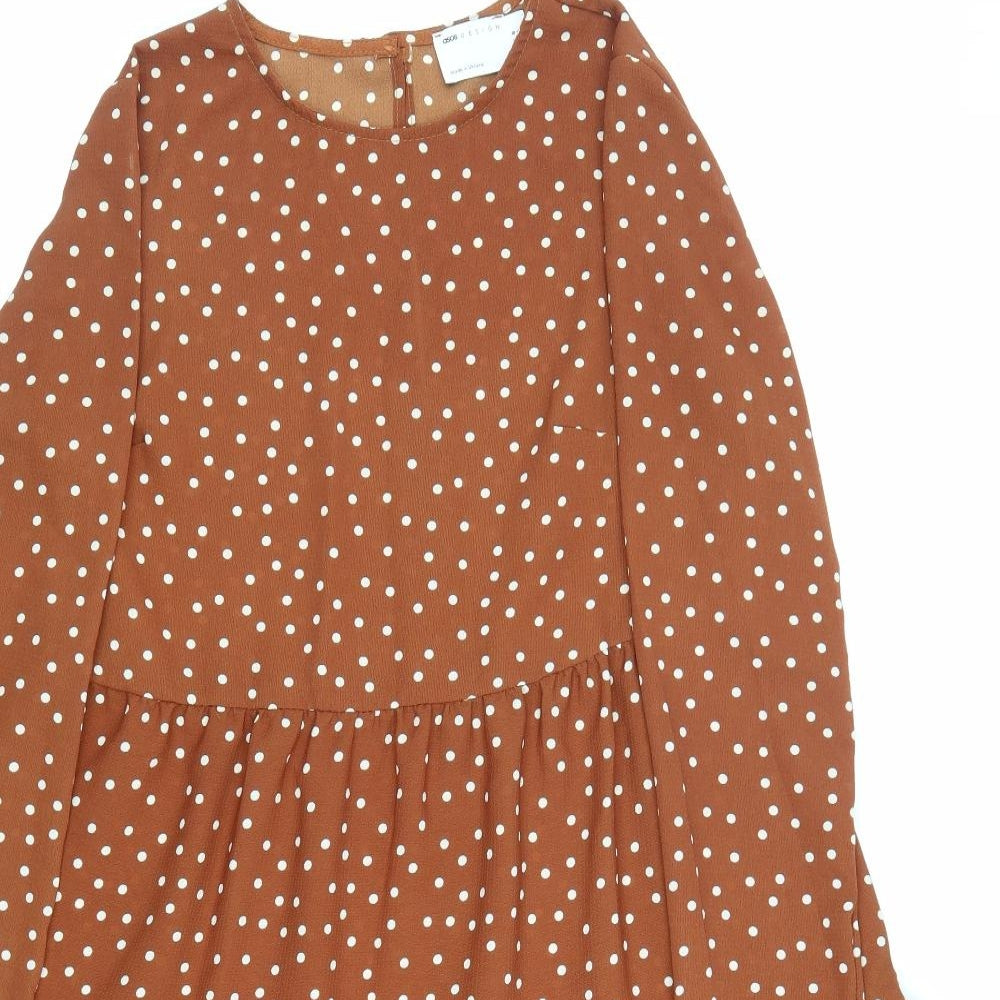 ASOS Womens Brown Polka Dot Polyester Fit & Flare Size 8 Round Neck Button