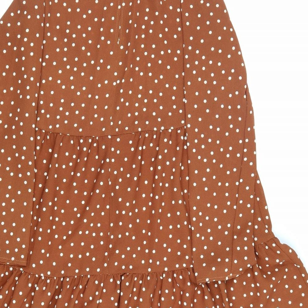 ASOS Womens Brown Polka Dot Polyester Fit & Flare Size 8 Round Neck Button