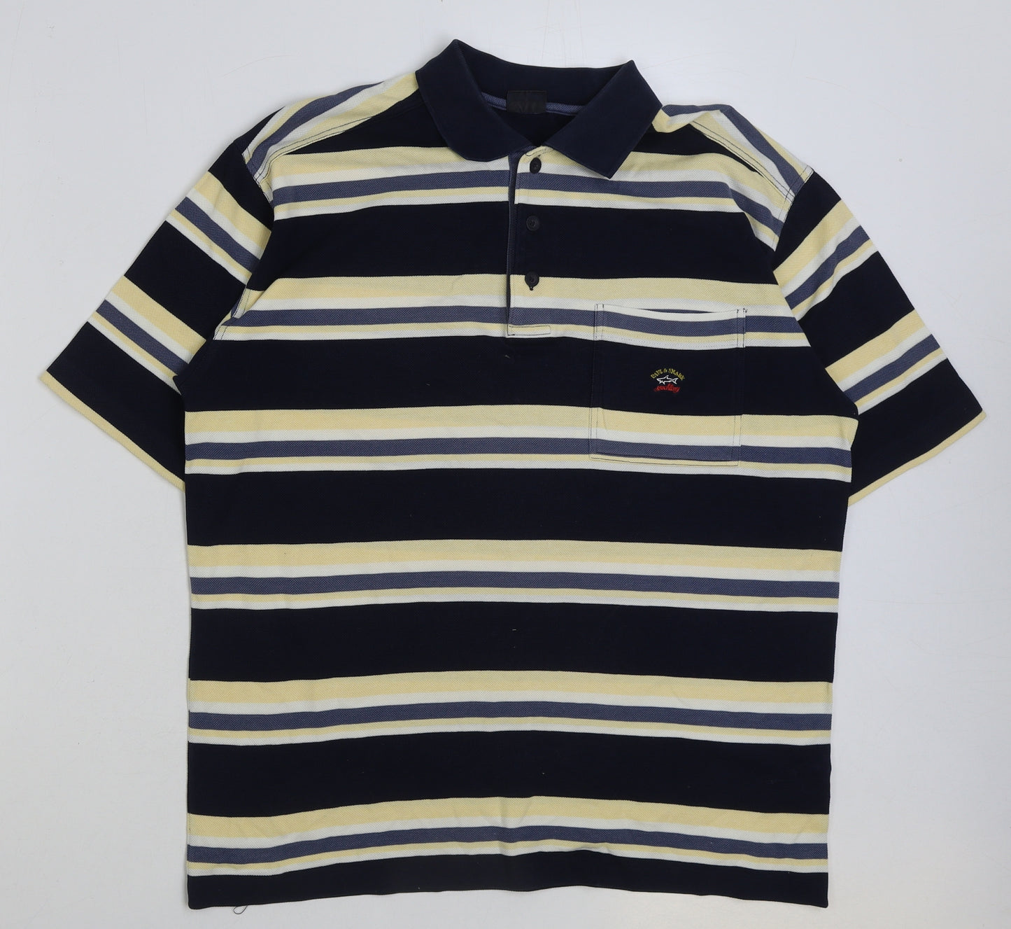 Paul & Shark Mens Multicoloured Striped Cotton Polo Size L Collared Button