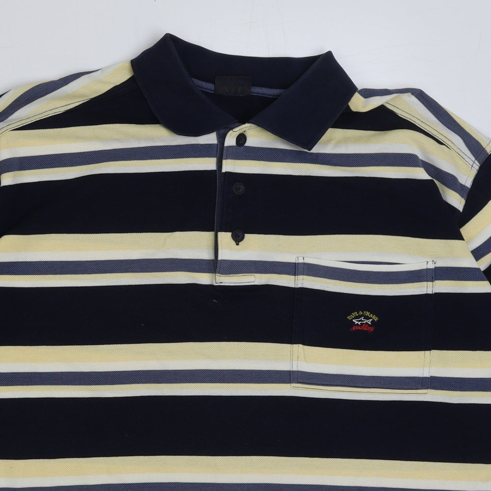 Paul & Shark Mens Multicoloured Striped Cotton Polo Size L Collared Button
