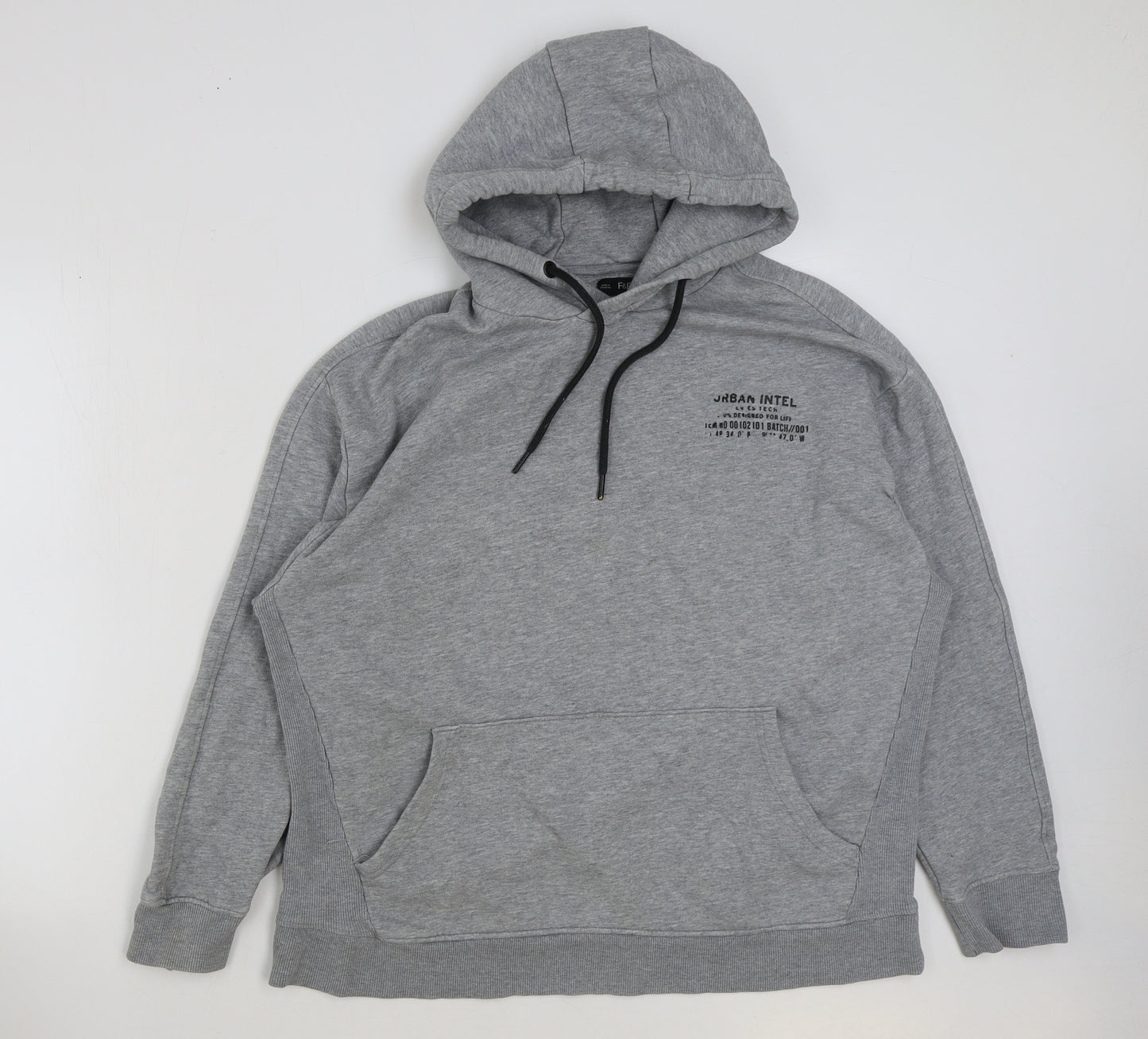 F&F Mens Grey Cotton Pullover Hoodie Size XL