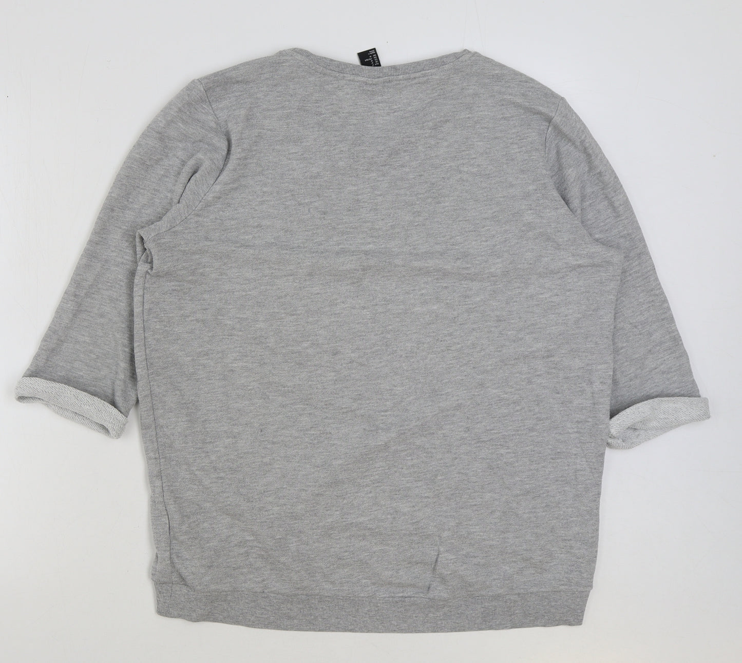 H&M Womens Grey Cotton Basic T-Shirt Size M Scoop Neck - Lace Detail
