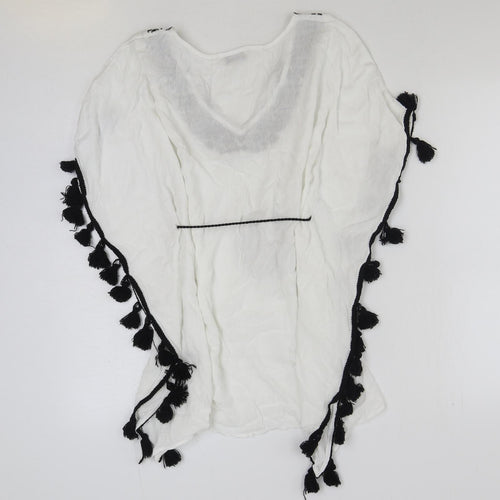 Papaya Womens White Geometric Viscose Basic Blouse Size S Scoop Neck