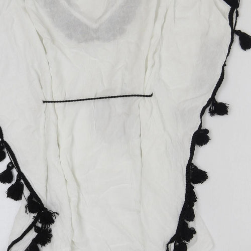 Papaya Womens White Geometric Viscose Basic Blouse Size S Scoop Neck